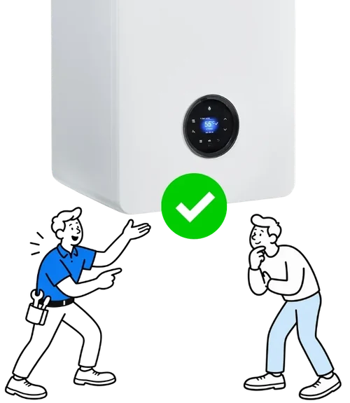 An engineer walking a customer through a newly fitted boiler